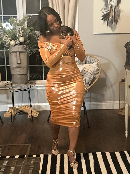 Charlotte-METALLIC OFF SHOULDER DRESS